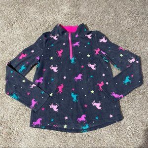 Unicorn Quarter Zip Fleece Pullover Top Girls size 8